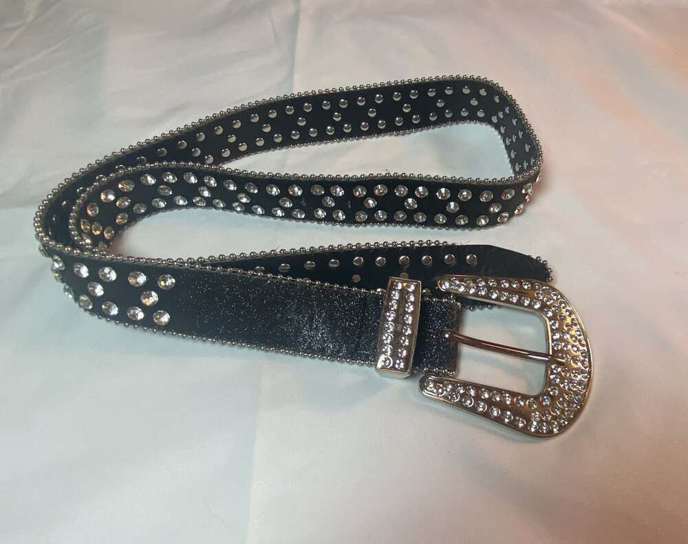 Rhinestone Belt Size L Black Western Cowgirl